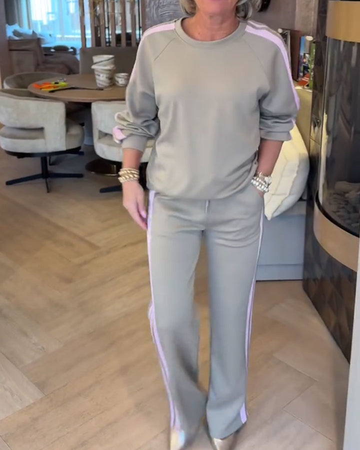 Ensemble Avec Sweat-Shirt Décontracté Et Ample À Rayures