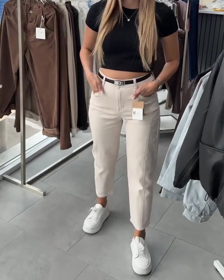 Pantalon Taille Haute Décontracté Jambe Droite