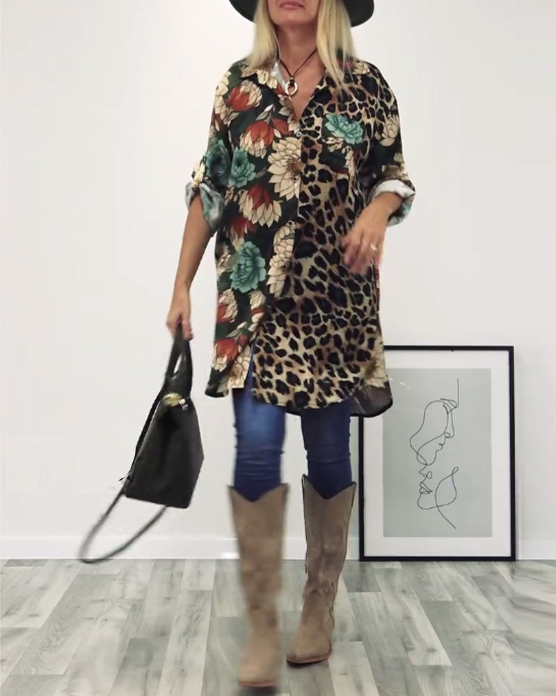 Chemise patchwork imprimé léopard à revers