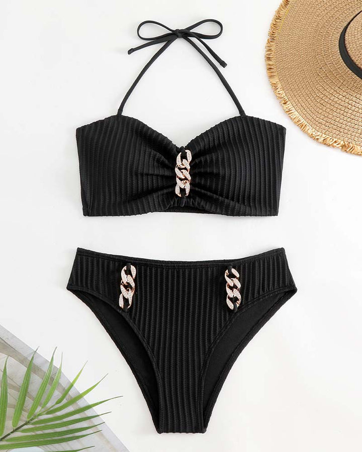 Maillot De Bain Halter Uni Rayé