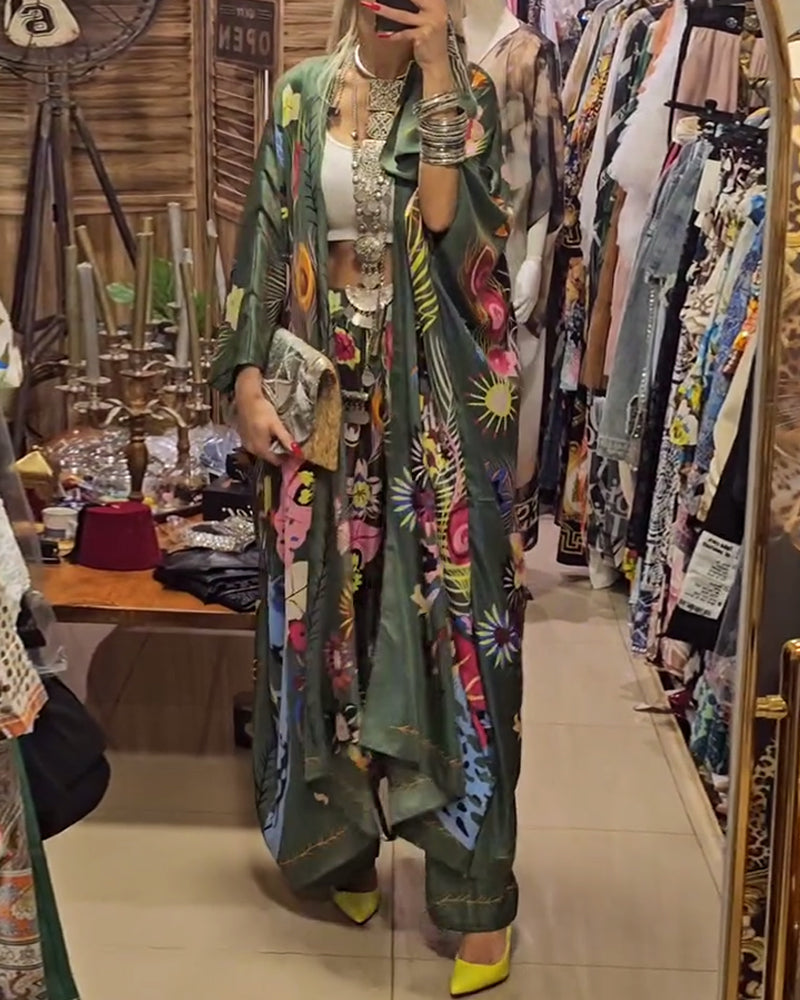 Ensemble deux pièces décontracté imprimé kimono