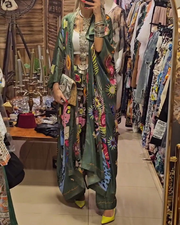 Ensemble deux pièces décontracté imprimé kimono