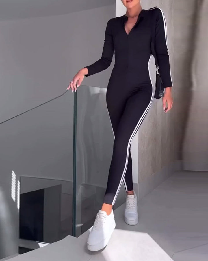 Combinaison sport décontractée à rayures collants et amincissante