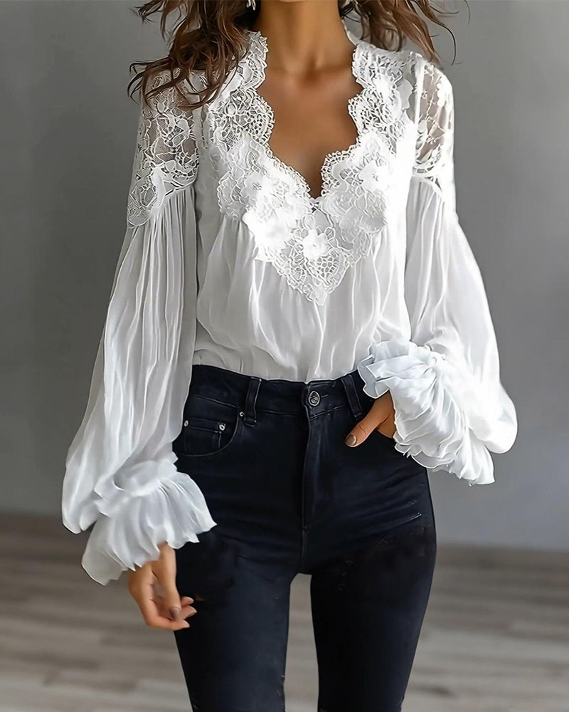 Chemisier Dentelle Patchwork Col V