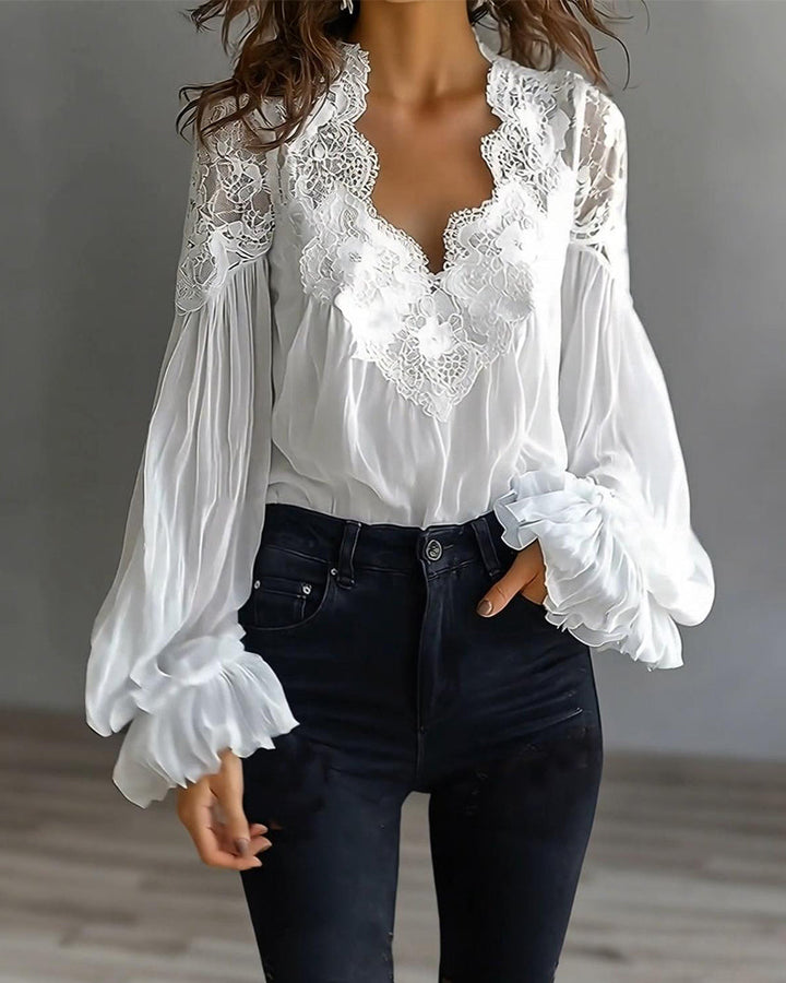 Chemisier Dentelle Patchwork Col V