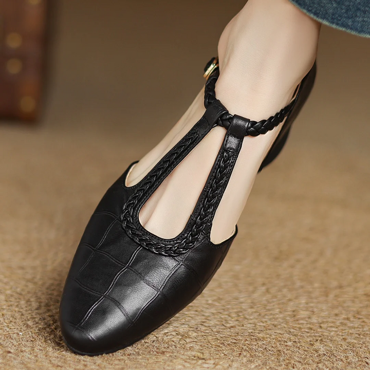 Léa | Chaussures en cuir plates avec bride en T