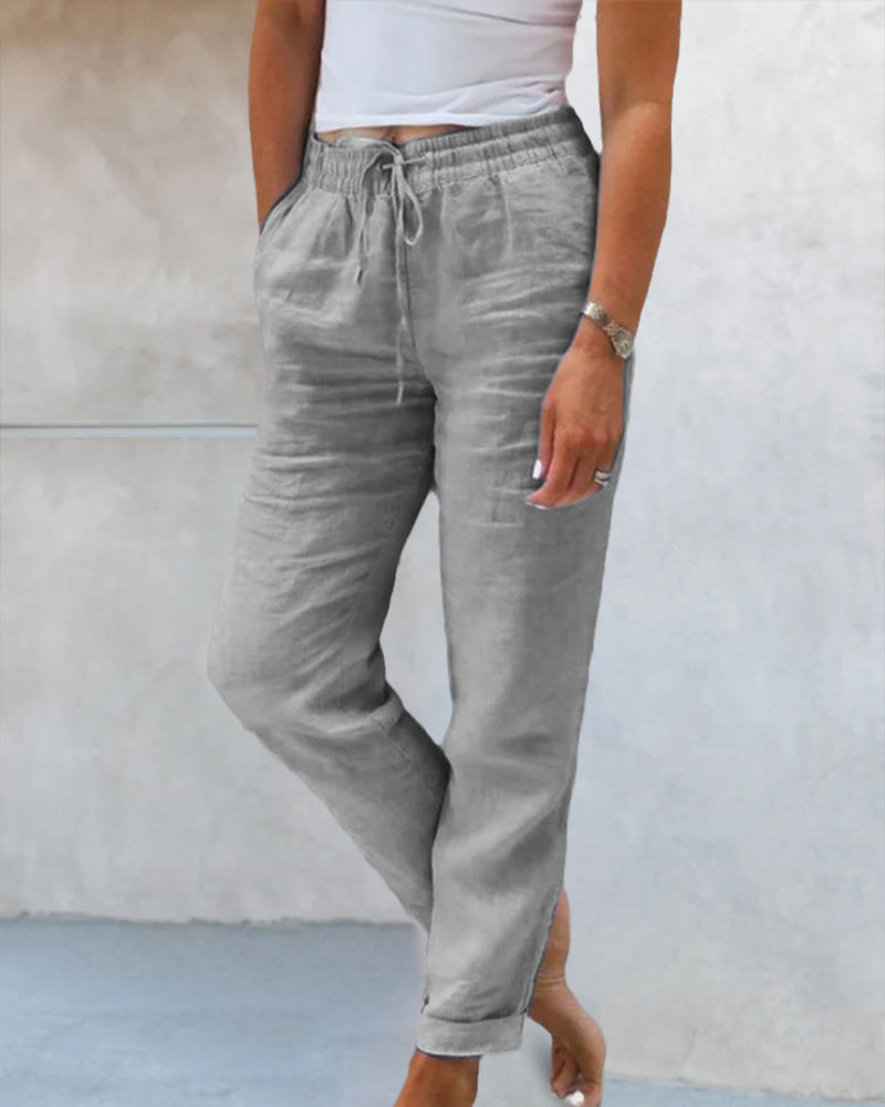 Pantalon décontracté à jambe droite de couleur unie