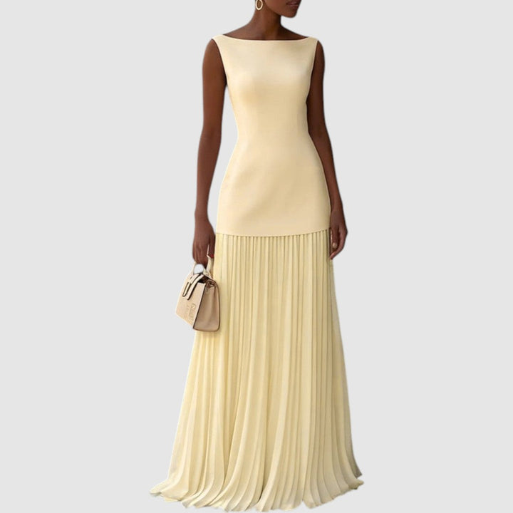 Capucine | Robe maxi sans manches avec motif plissé