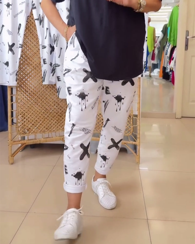 Pantalon taille mi-haute décontracté imprimé