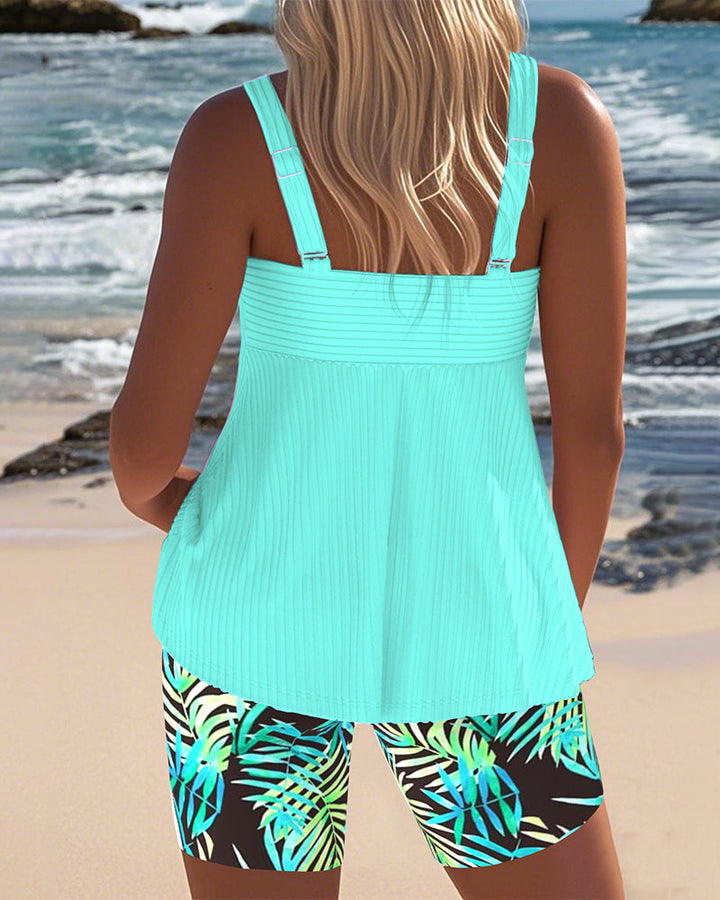 Tankini Débardeur À Rayures Avec Pantalon De Plage Imprimé