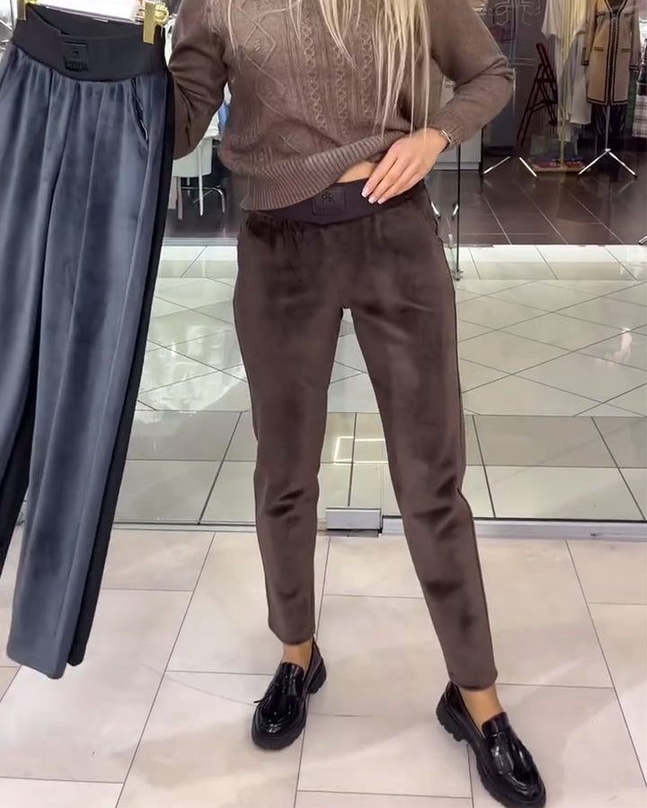 Pantalon simple de couleur unie, chaud et confortable