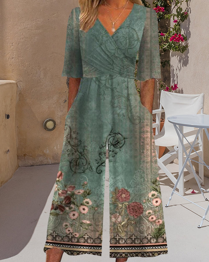 Combinaison à poche à imprimé floral vintage
