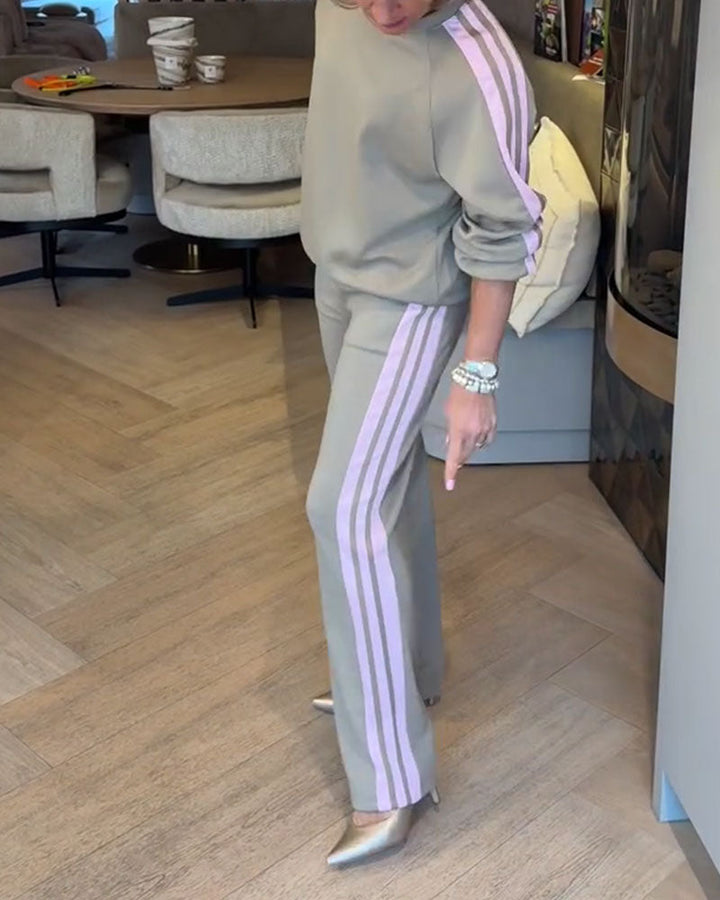 Ensemble Avec Sweat-Shirt Décontracté Et Ample À Rayures