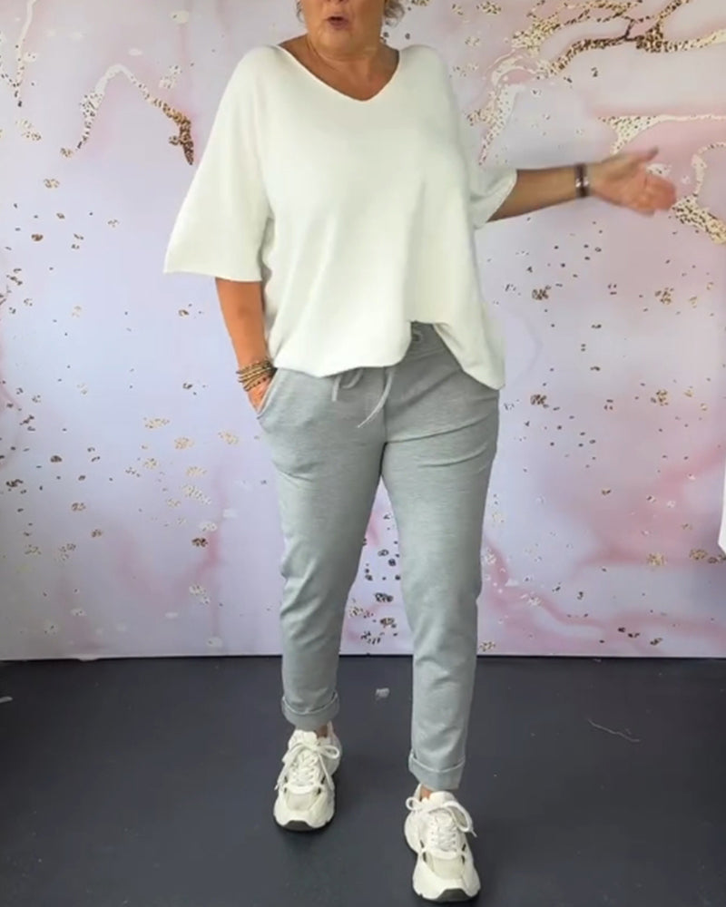 Pantalon décontracté de couleur unie avec cordon de serrage et poche