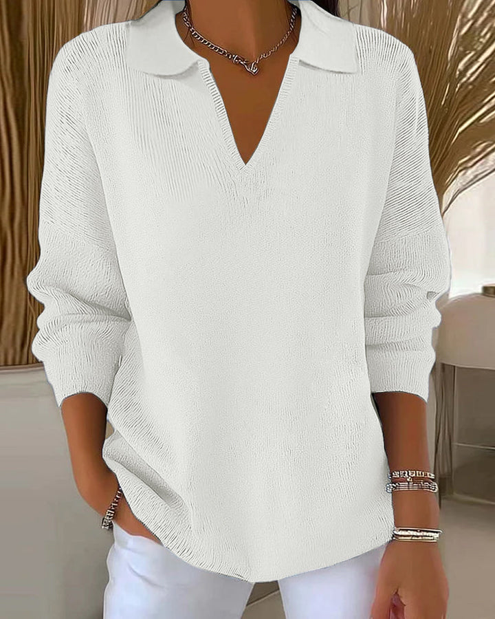 Pull décontracté col en V couleur unie