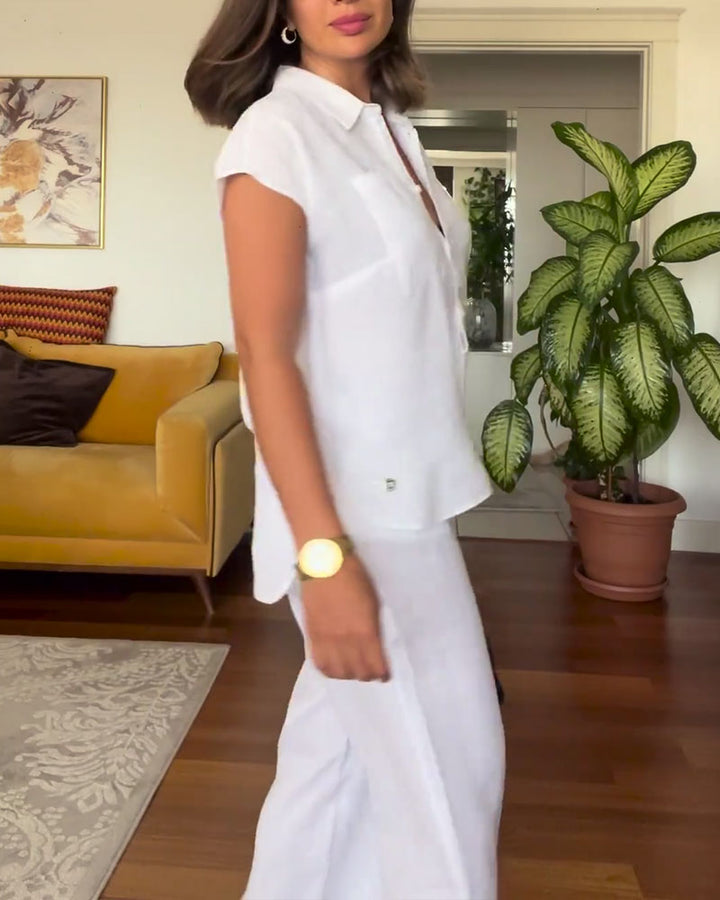 Costume Coton Et Lin Couleur Unie Pantalon Décontracté