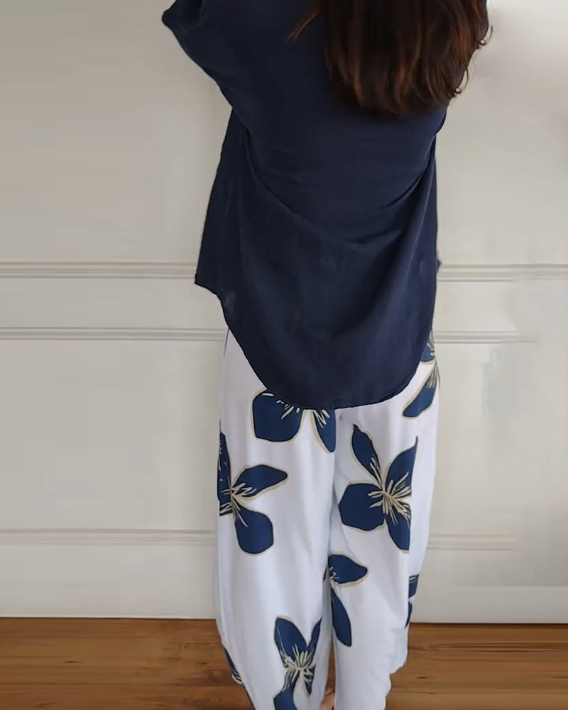 Ensemble Col Rond Décontracté Pantalon Imprimé