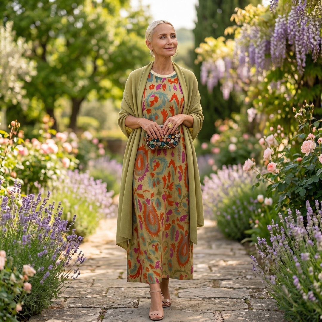 Chloé | Robe longue à motif floral avec gilet ajusté assorti