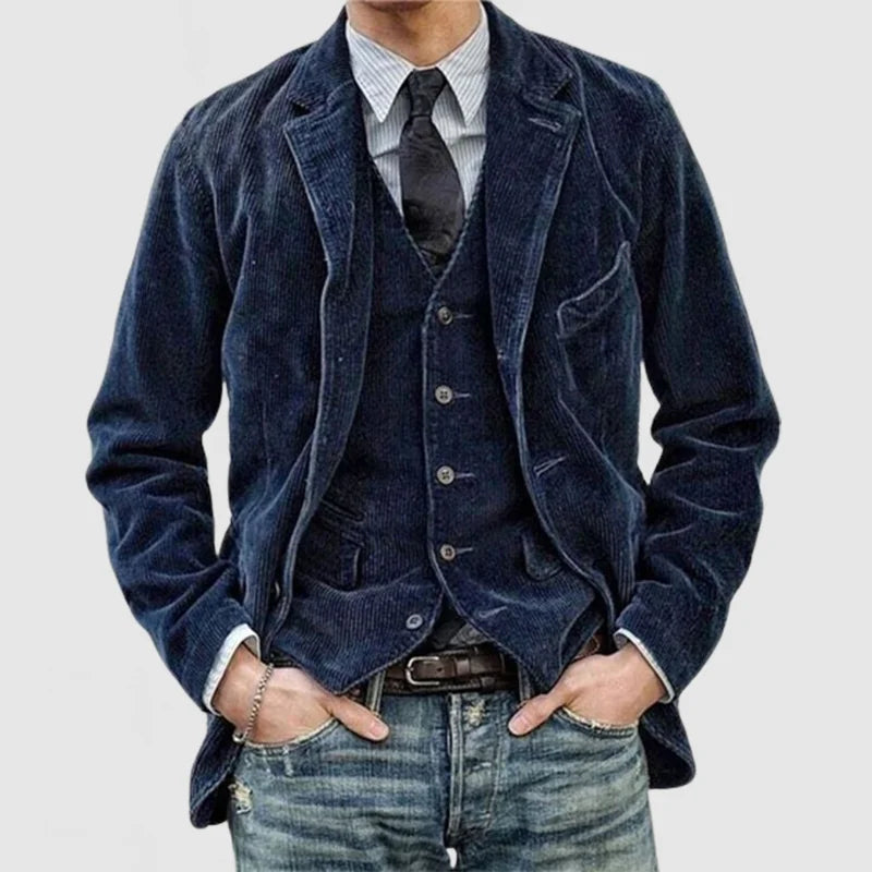Blazer en velours côtelé vintage avec gilet pour homme