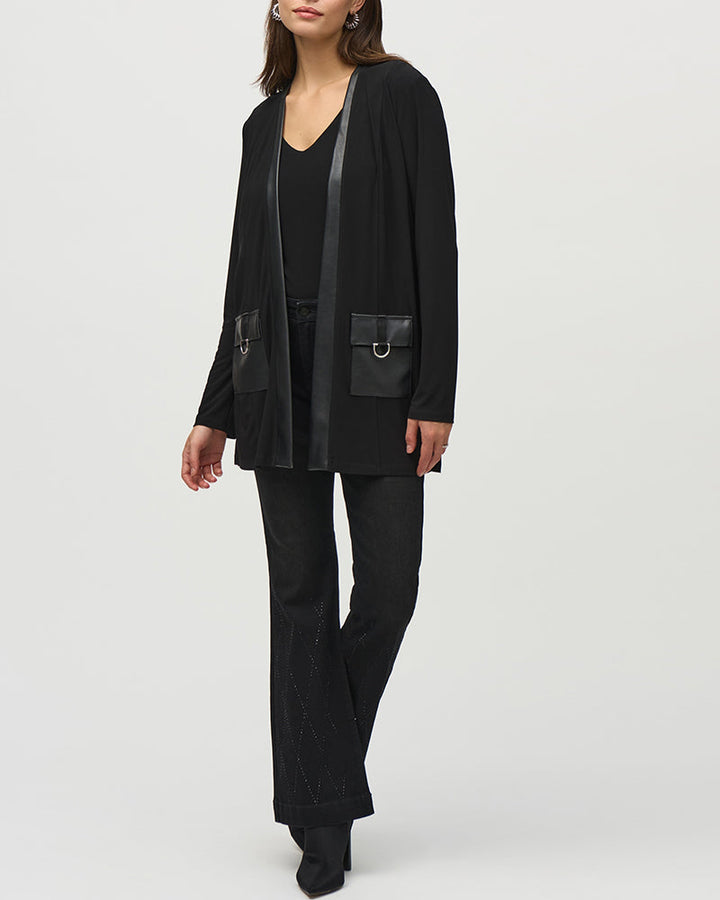 Manteau à poches en patchwork de couleur unie tendance
