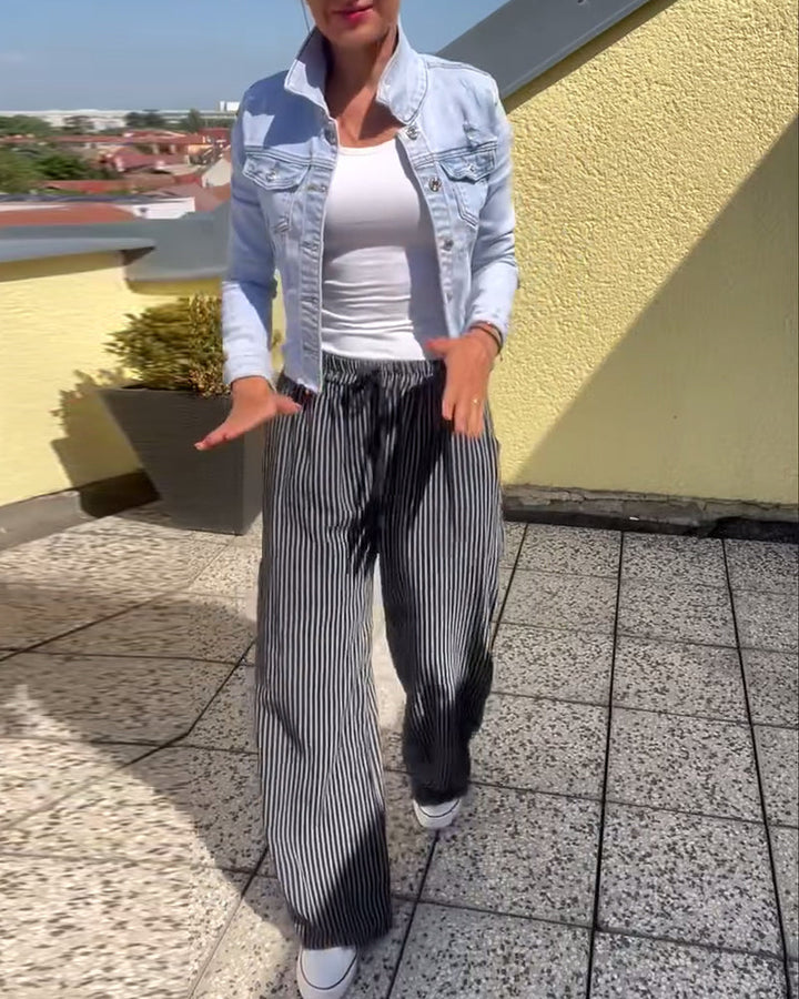 Pantalon droit ample décontracté à rayures
