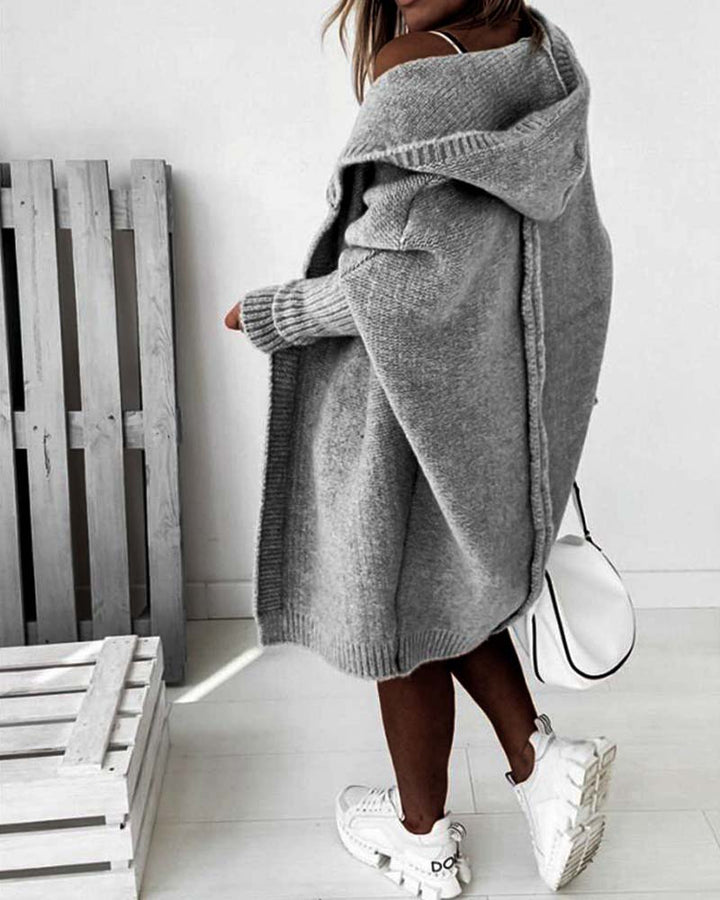 Cardigan simple à capuche de couleur unie avec motif chauve-souris