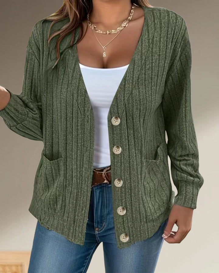 Veste manches longues col V couleur unie
