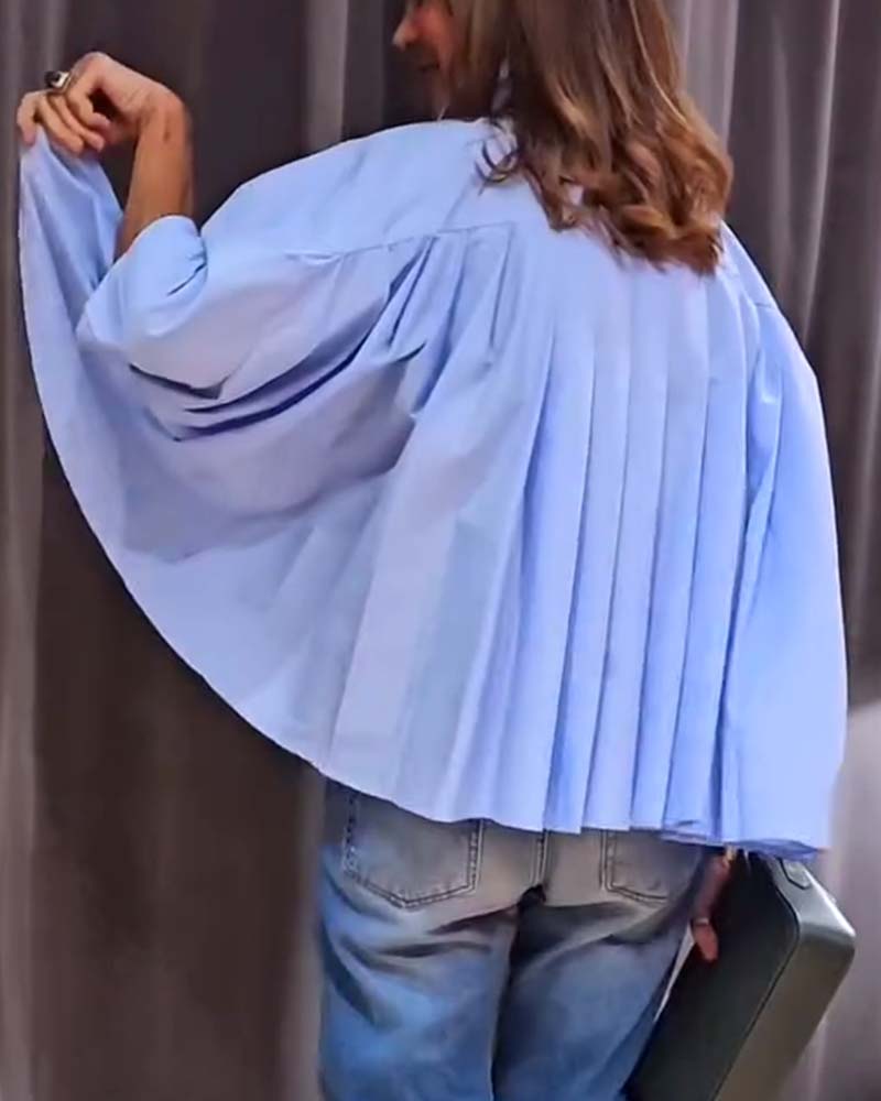 Chemise décontractée à poches plissées de couleur unie