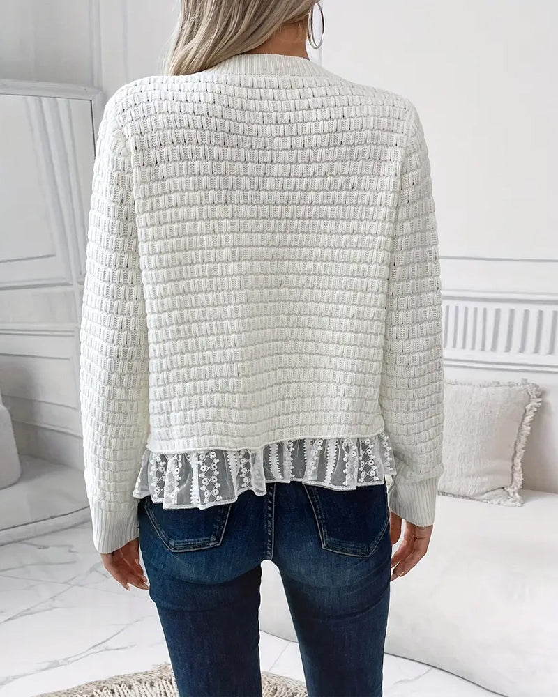 Manteau Manches Longues Pull À Panneaux De Dentelle
