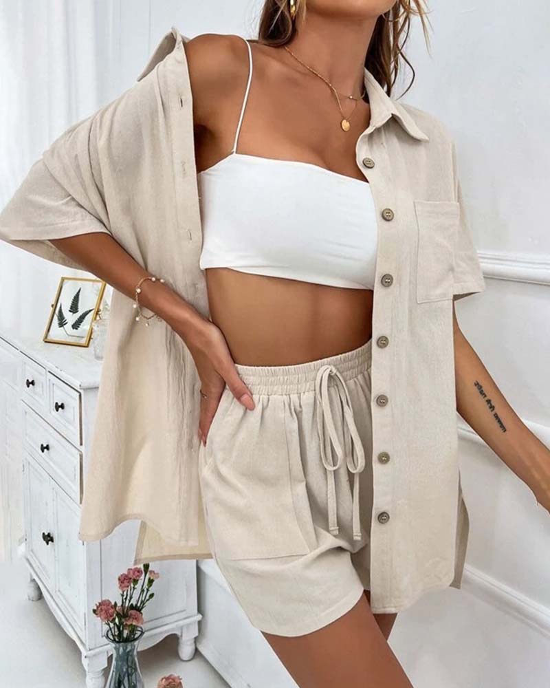Ensemble chemise et short décontracté de couleur unie