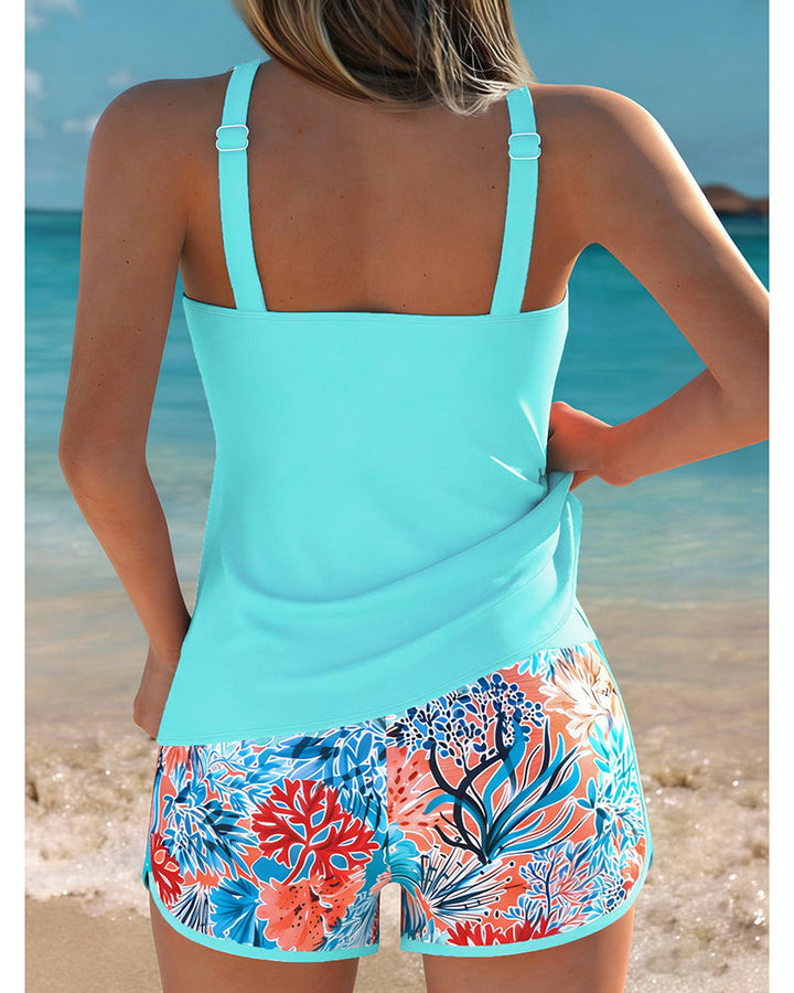 Tankini Sans Manches Débardeur Imprimé Shorts