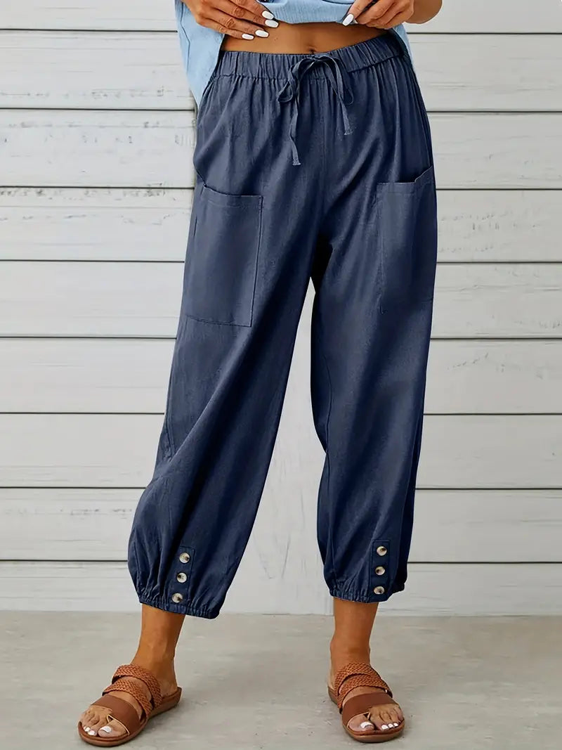 Luciane | Pantalon à cordon et boutons pour femme