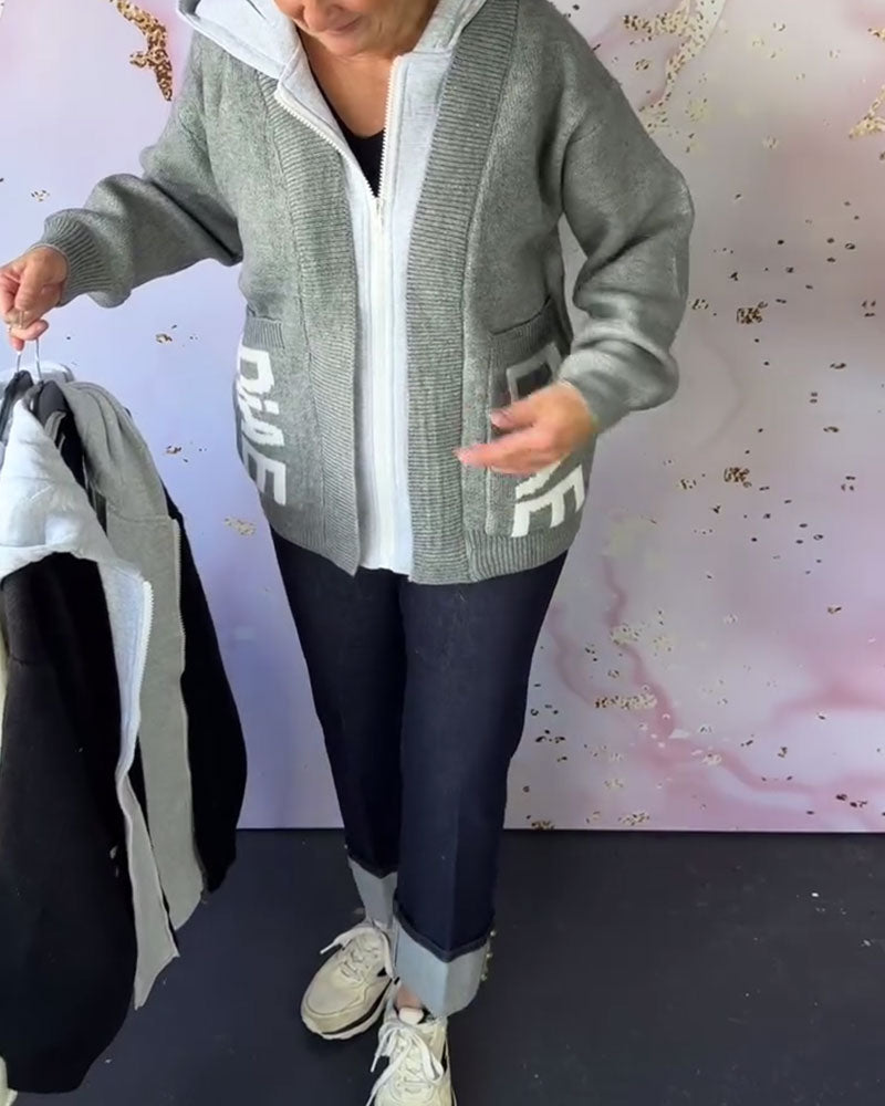 Manteau-Pull Décontracté à Manches Longues avec Lettre