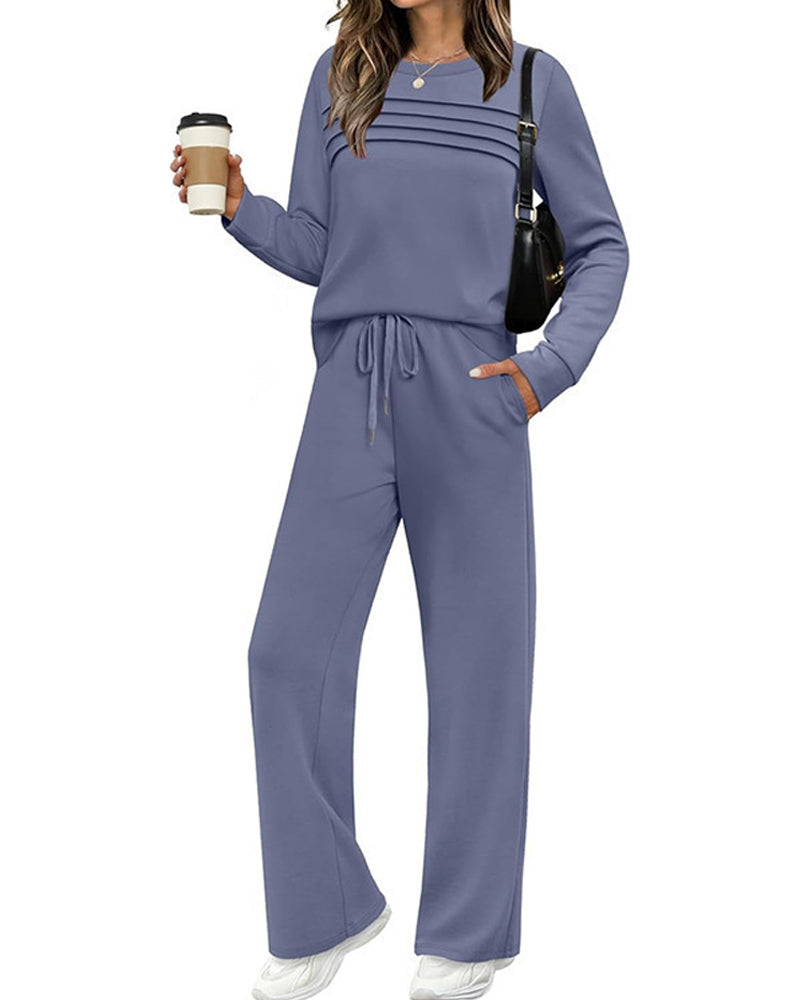 Set Haut à Col Rond pour Femme et Pantalon à Cordon