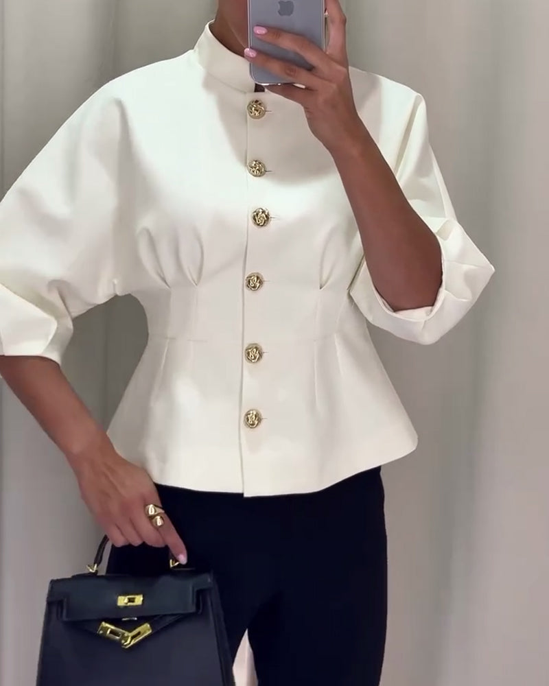 Manteau élégant à simple boutonnage de couleur unie