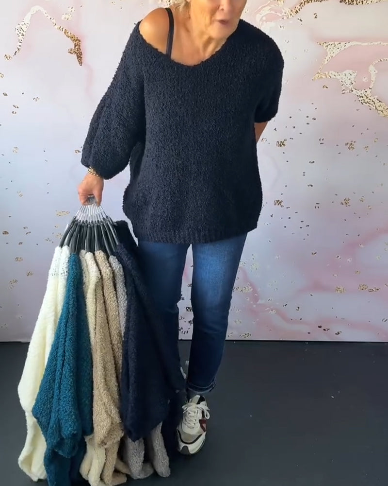 Pull décontracté de couleur unie à col en V