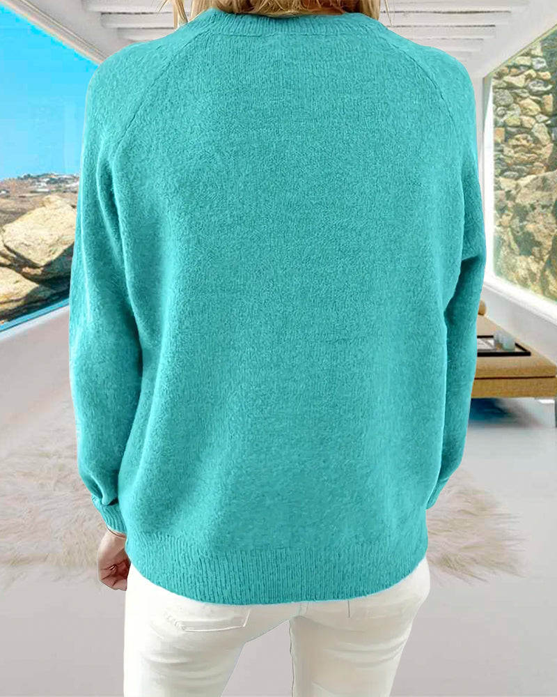 Pull décontracté à simple boutonnage de couleur unie
