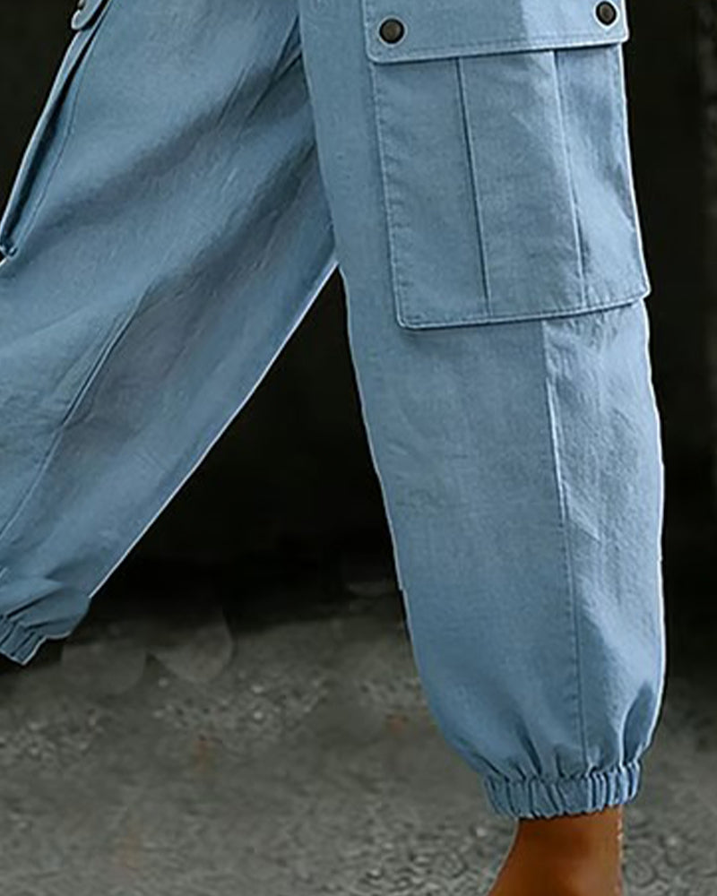 Pantalon Décontracté Cordon Poches Cargo