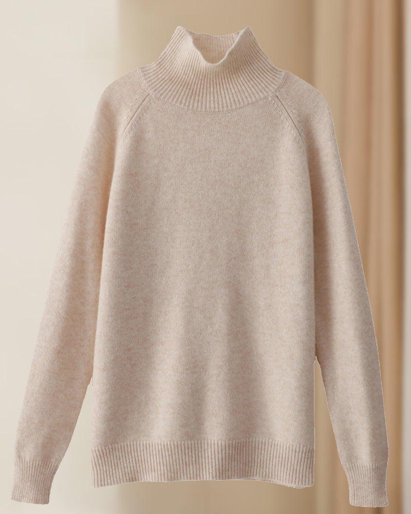 Pull simple à manches longues et col haut de couleur unie