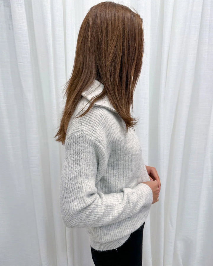 Pull décontracté de couleur unie avec fermeture éclair à revers