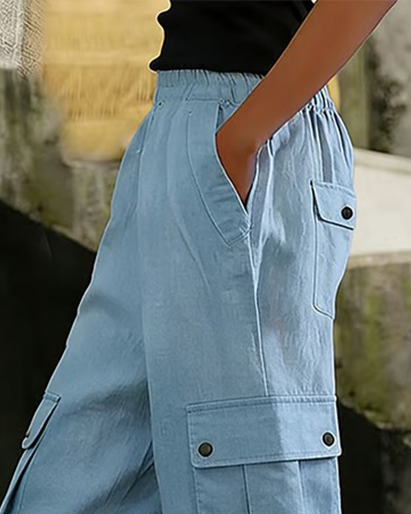 Pantalon Décontracté Cordon Poches Cargo