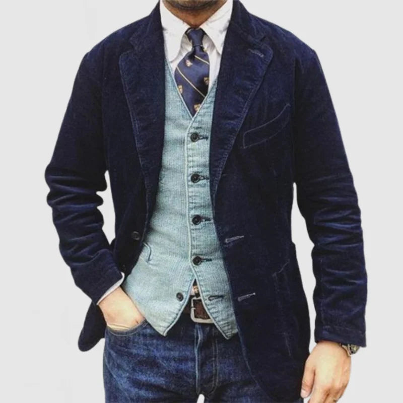 Blazer en velours côtelé vintage avec gilet pour homme