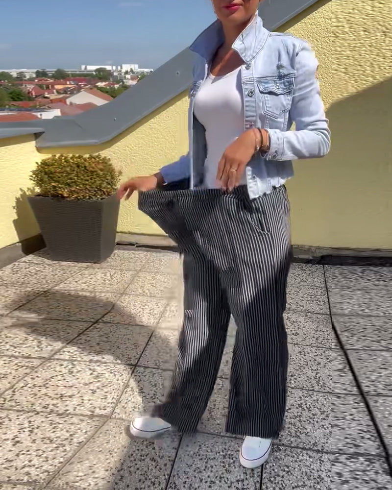 Pantalon droit ample décontracté à rayures