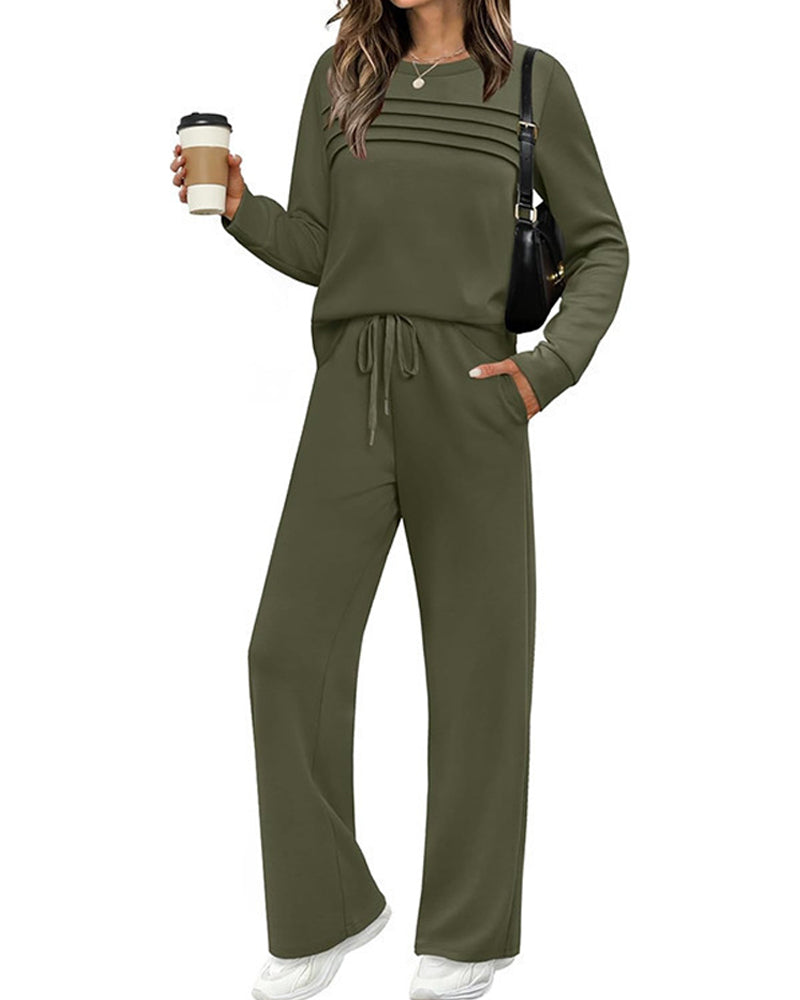 Set Haut à Col Rond pour Femme et Pantalon à Cordon