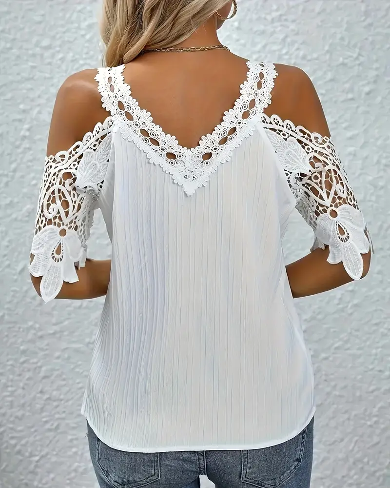 T-shirt Bardot Dentelle Couleur Unie