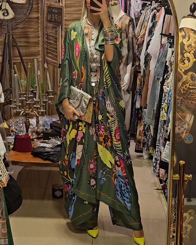 Ensemble deux pièces décontracté imprimé kimono