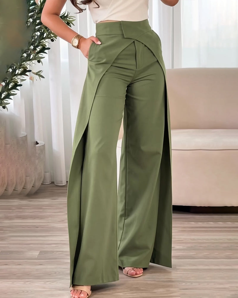 Pantalon Design Croisé Décontracté Jambe Large