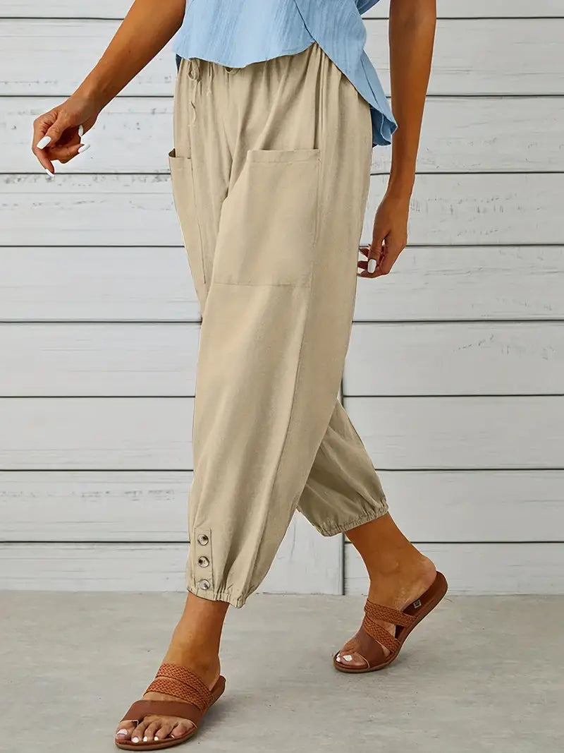 Luciane | Pantalon à cordon et boutons pour femme