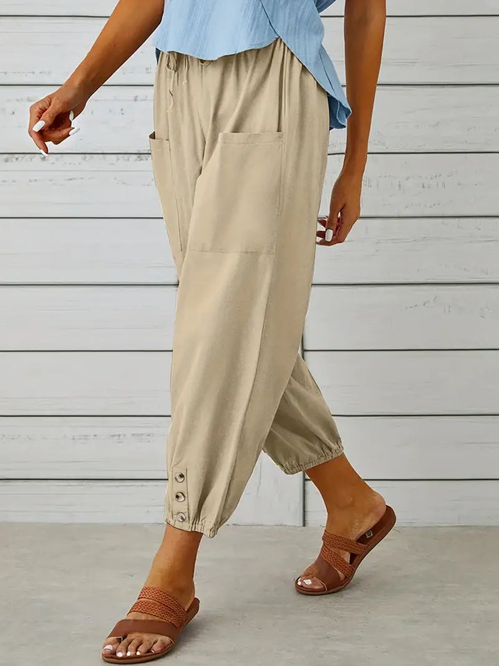 Luciane | Pantalon à cordon et boutons pour femme