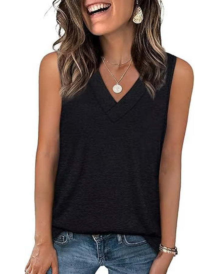 Débardeur T-Shirt Femme Sans Manches Col V Amincissant Coupe Décontractée